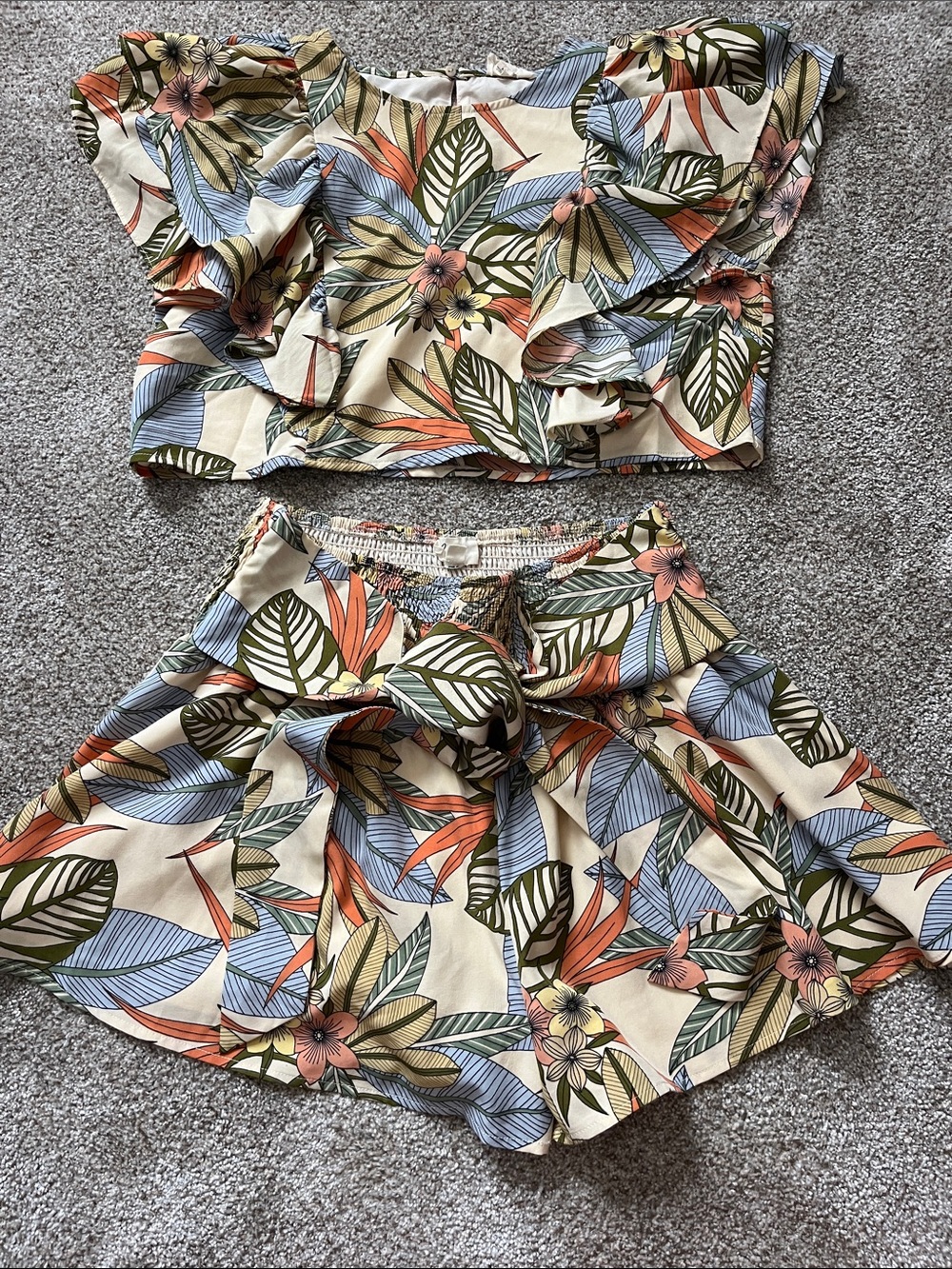 Lena Tropical Floral Shorts in Cream, Green, Blue & Orange